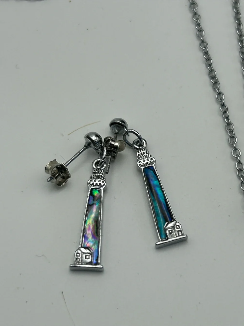 Silver Tone Blue Abalone Inlay Jewelry Set - Necklace, Bracelet & Earrings (7)